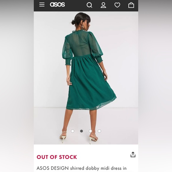ASOS DESIGN shirred dobby midi dress in forest green - Picture 7 of 8